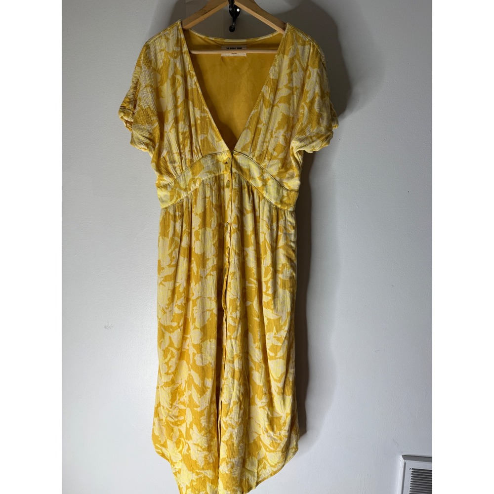 The Normal Brand Womens Yellow Floral Button Front V-Neck Midi Dress Size large